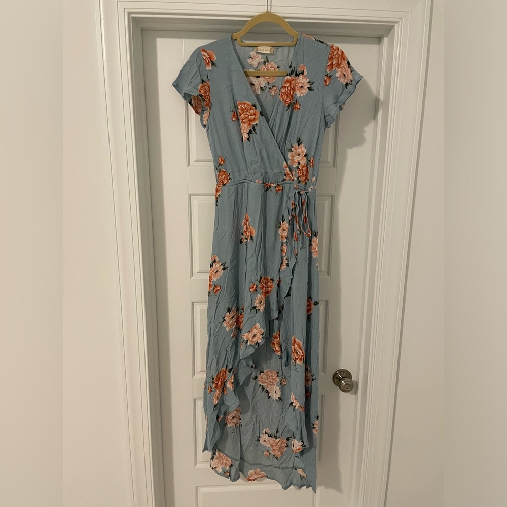 Altar’d State Teal Floral Wrap Dress